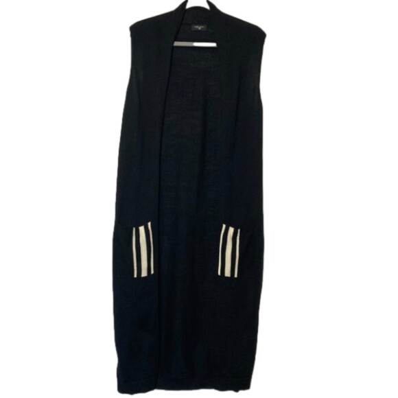 Womens Long Cardigan Sleevless Contrasting Pockets Festival Knit Cardigan - Picture 1 of 8
